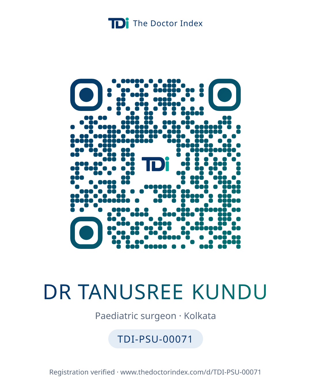 QR card for Dr Tanusree kundu, TDI-PSU-00071