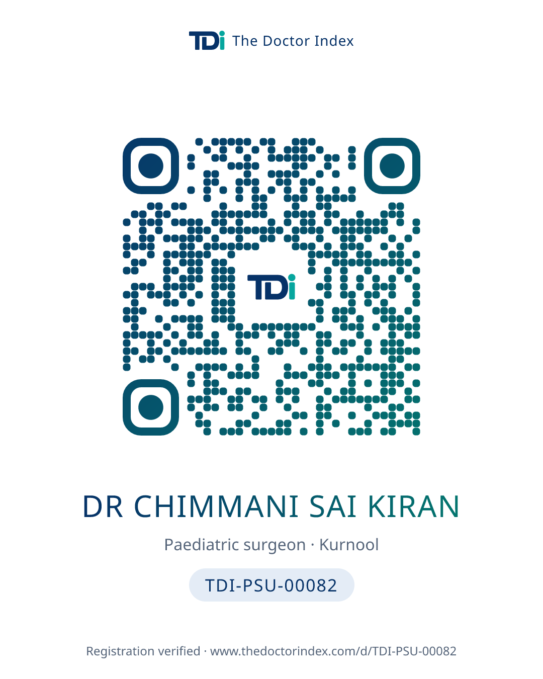 QR card for Dr Chimmani Sai Kiran, TDI-PSU-00082