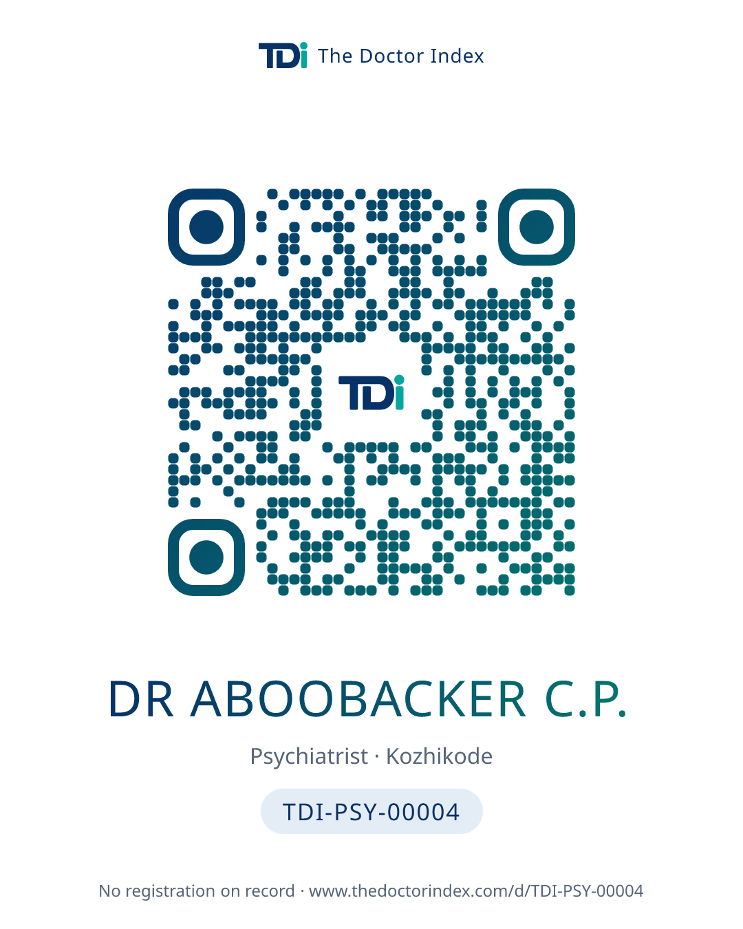 QR card for Dr Aboobacker C.P., TDI-PSY-00004