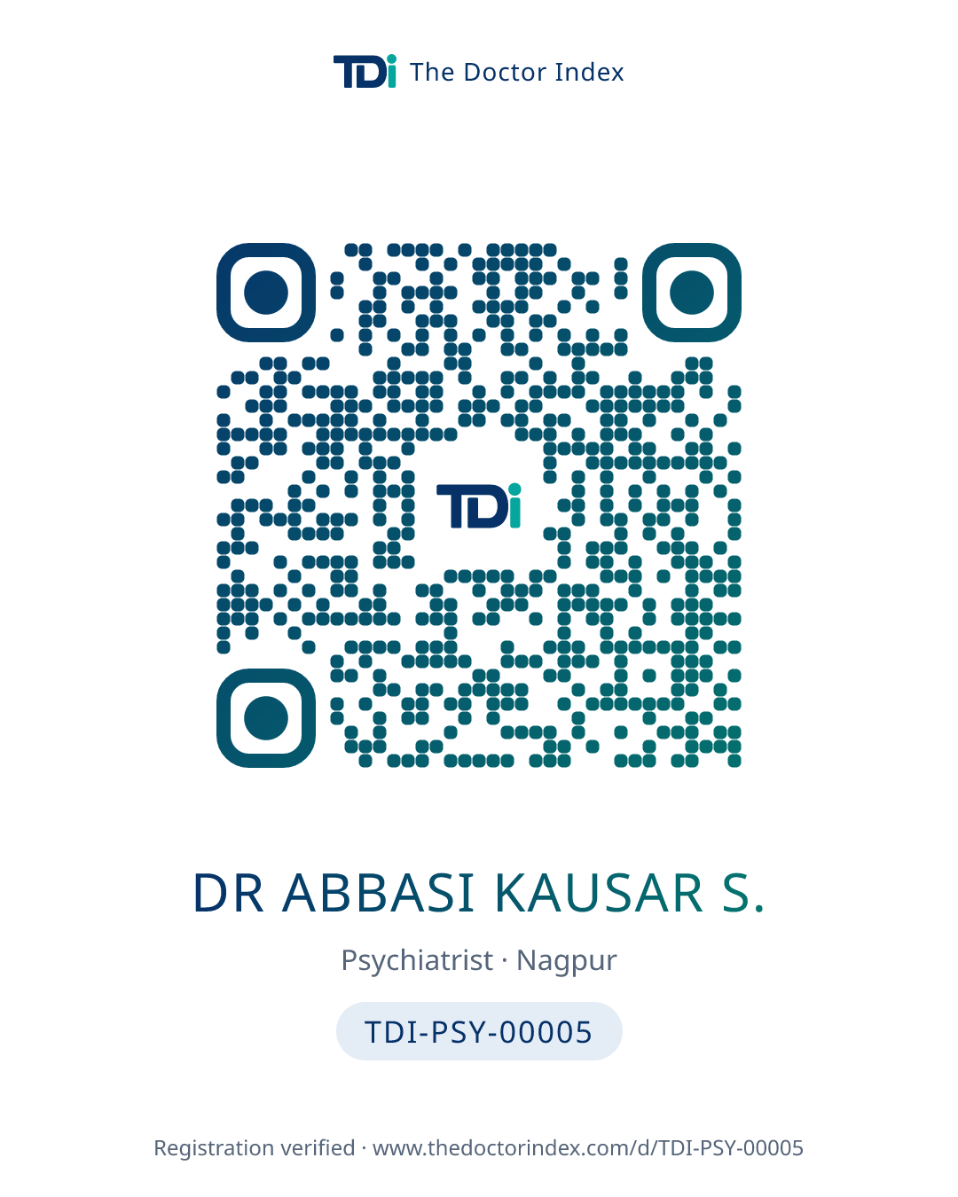 QR card for Dr Abbasi Kausar S., TDI-PSY-00005