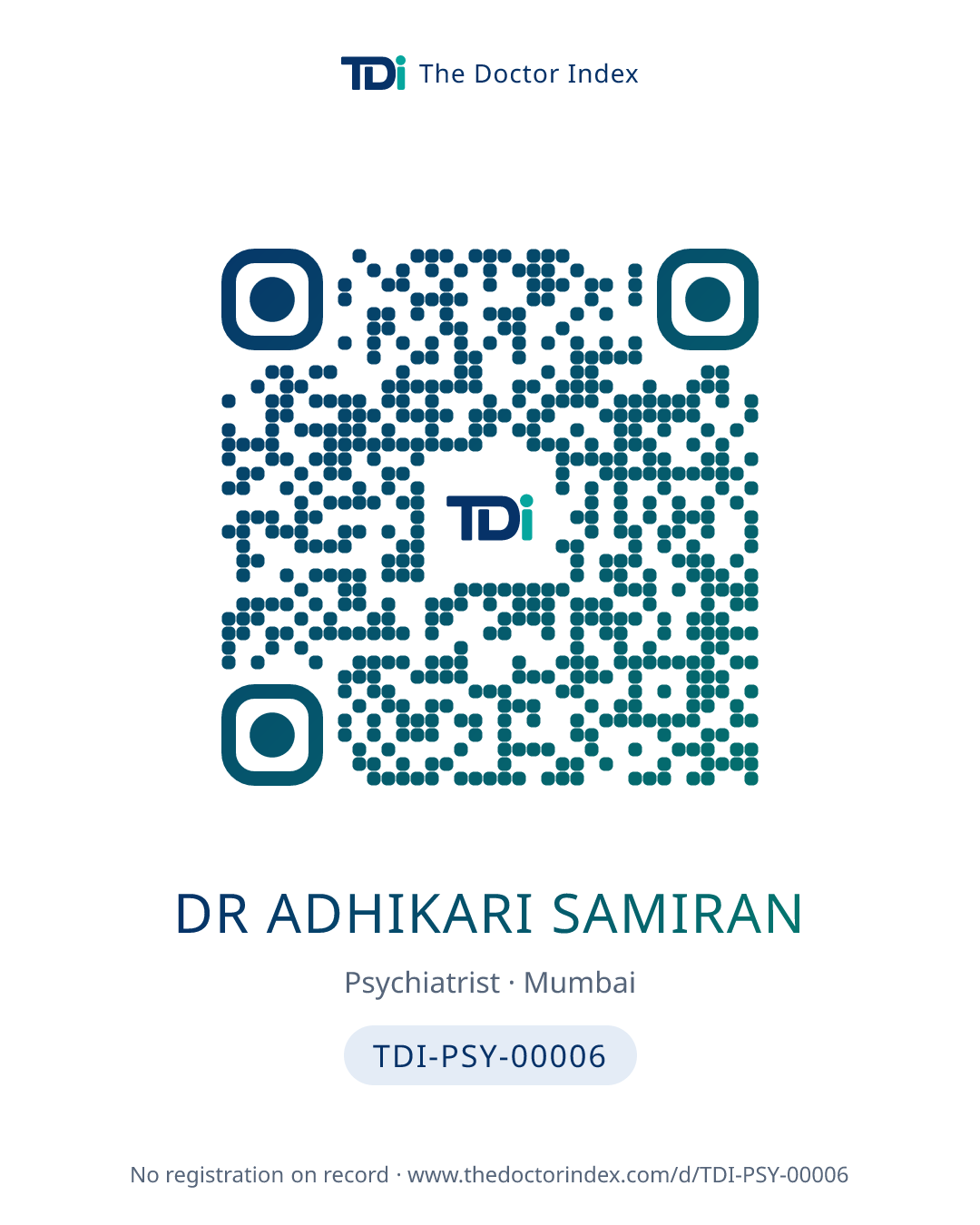QR card for Dr Adhikari Samiran, TDI-PSY-00006