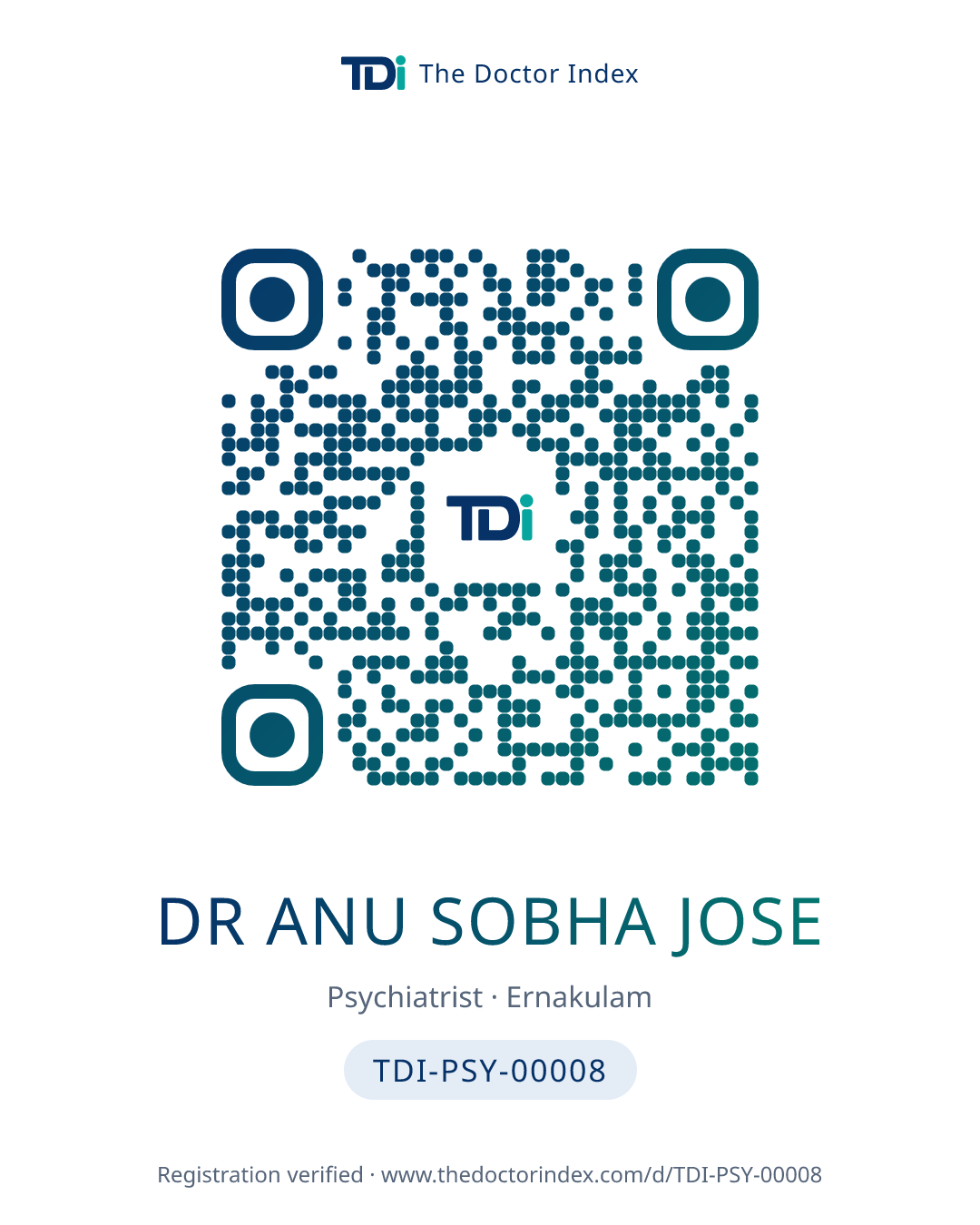 QR card for Dr Anu Sobha Jose, TDI-PSY-00008