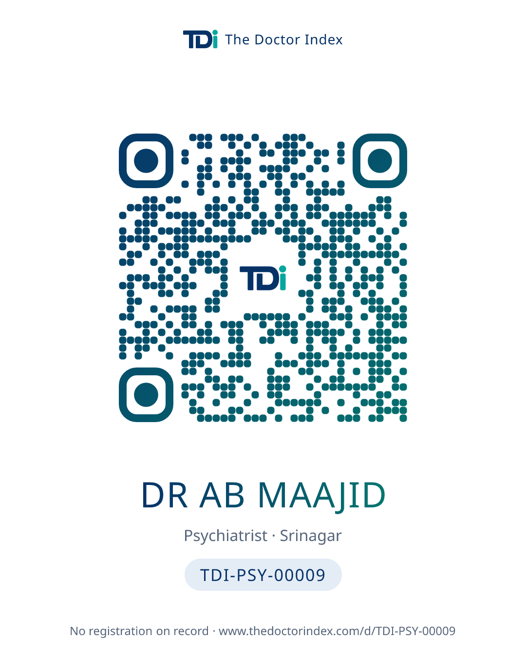 QR card for Dr Ab Maajid, TDI-PSY-00009