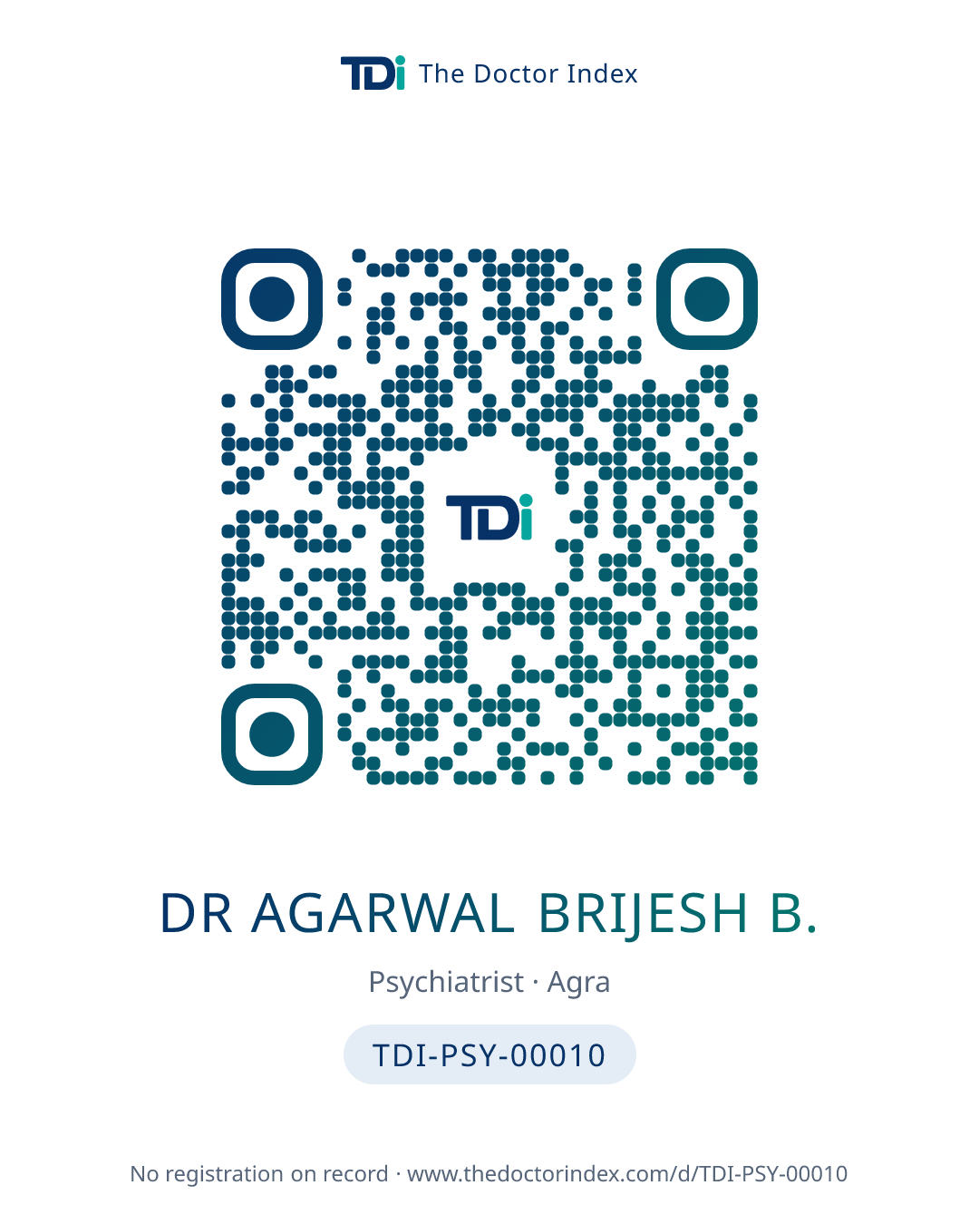 QR card for Dr Agarwal Brijesh B., TDI-PSY-00010
