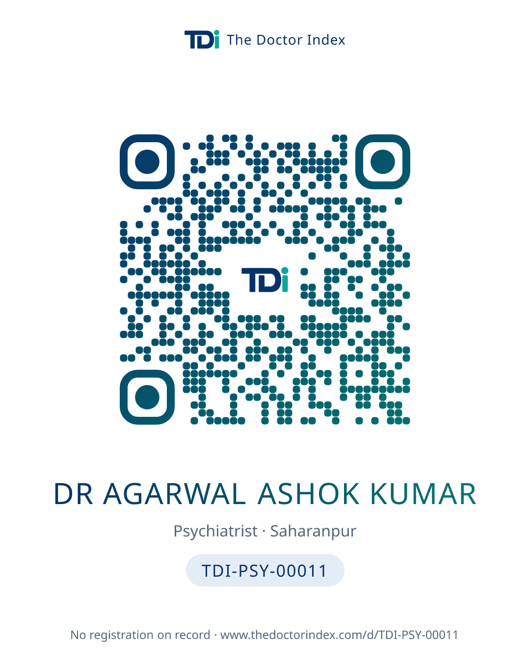 QR card for Dr Agarwal Ashok Kumar, TDI-PSY-00011