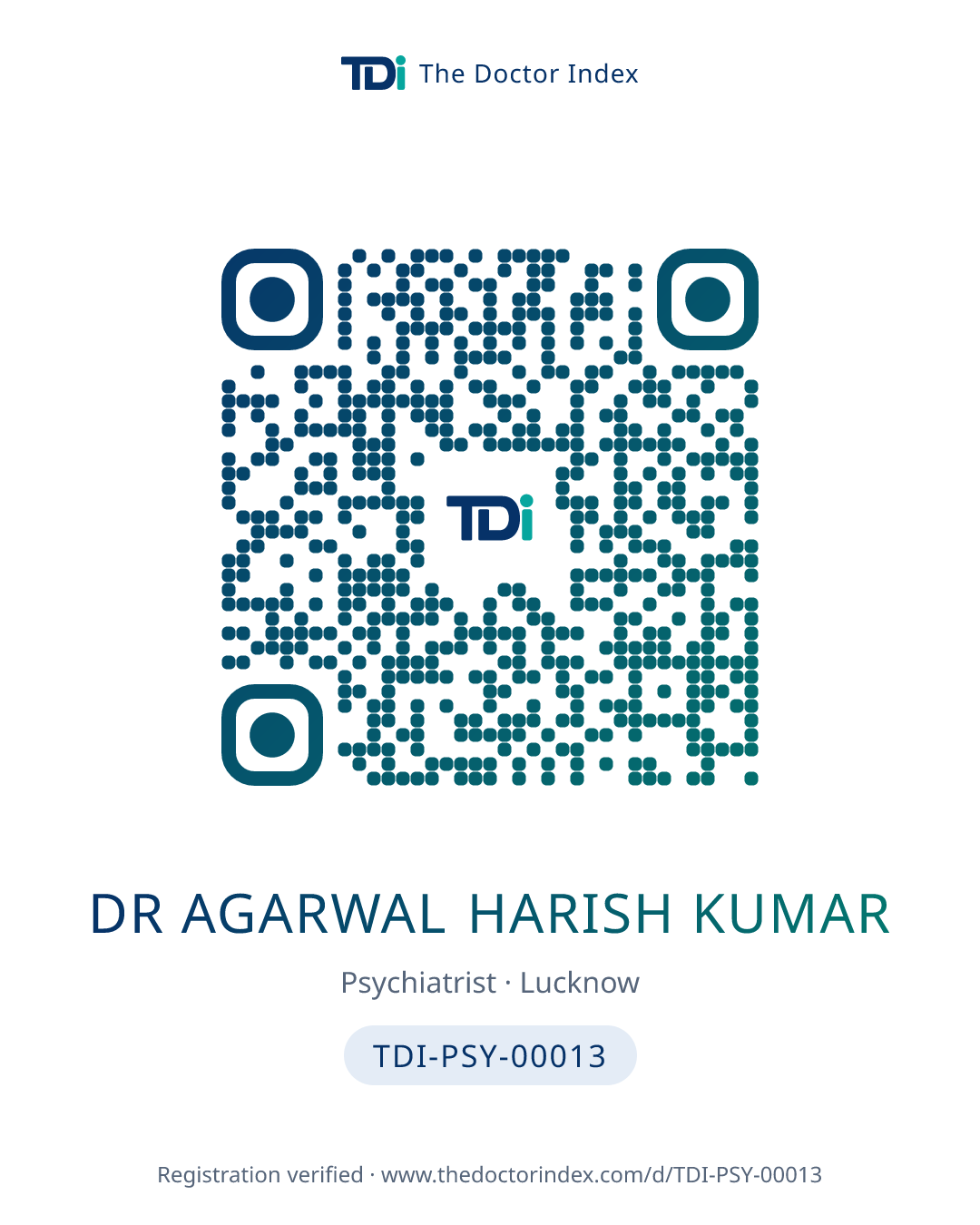 QR card for Dr Agarwal Harish Kumar, TDI-PSY-00013