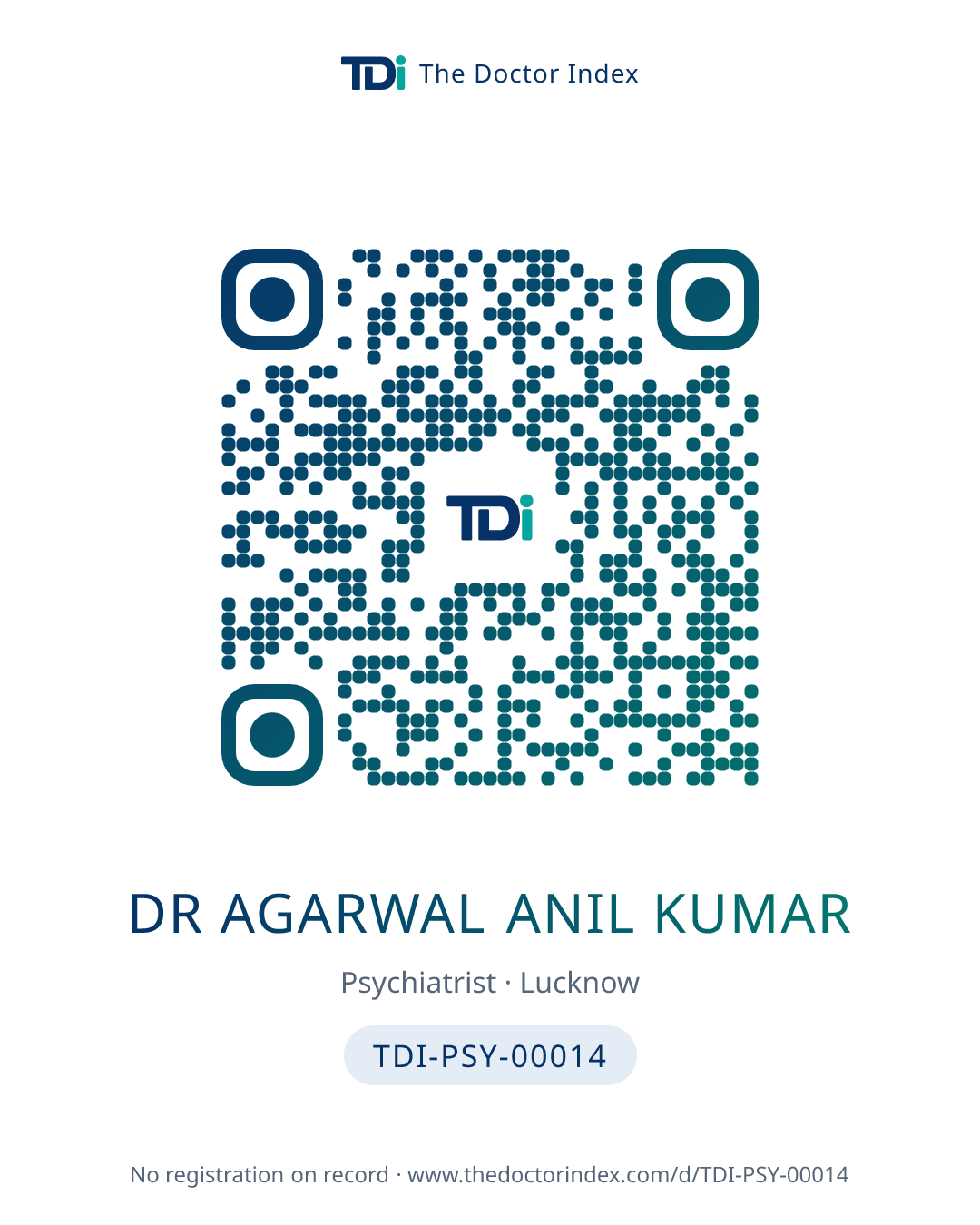 QR card for Dr Agarwal Anil Kumar, TDI-PSY-00014