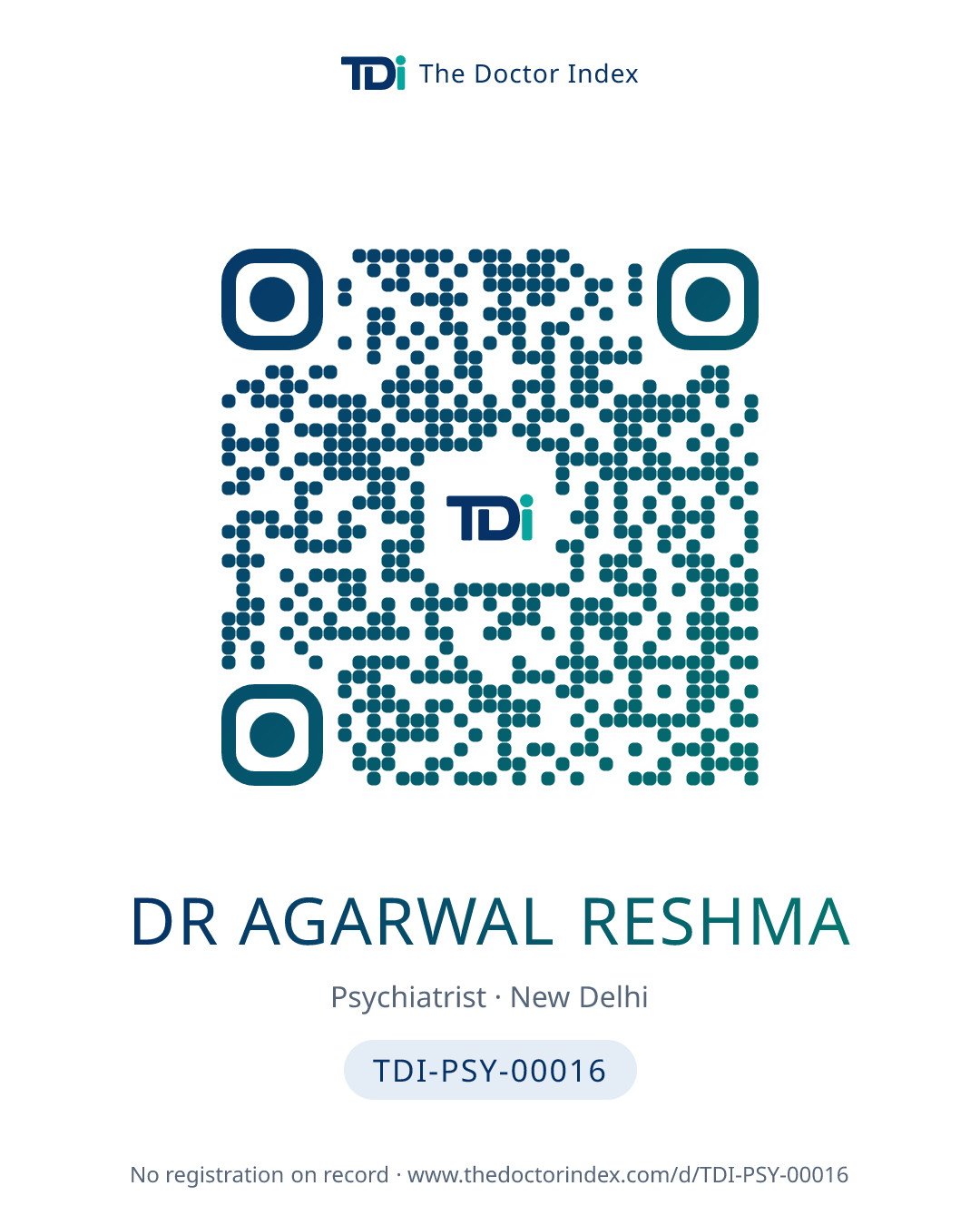 QR card for Dr Agarwal Reshma, TDI-PSY-00016