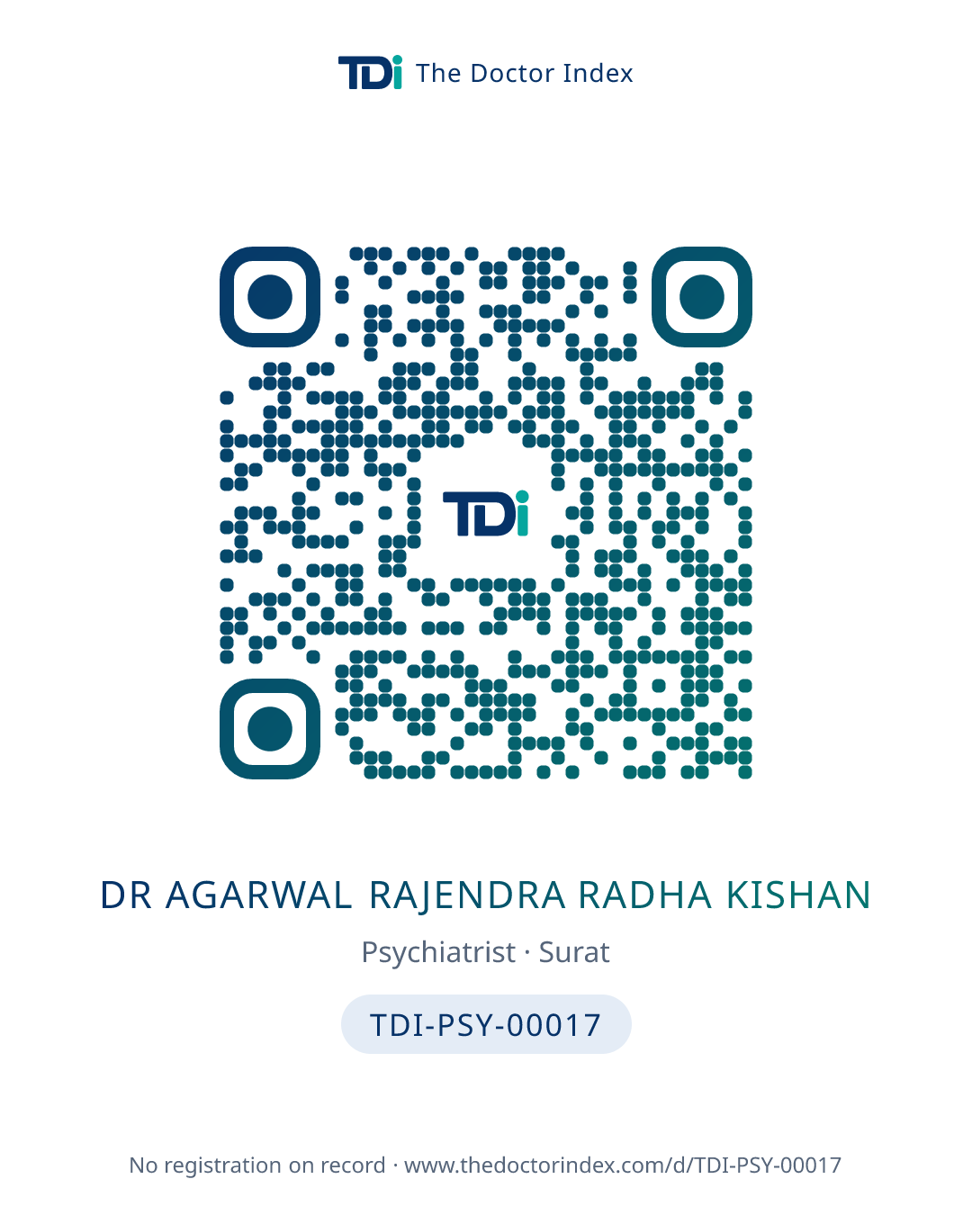 QR card for Dr Agarwal Rajendra Radha Kishan, TDI-PSY-00017