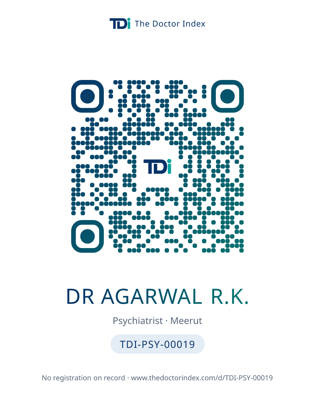 QR card for Dr Agarwal R.K., TDI-PSY-00019