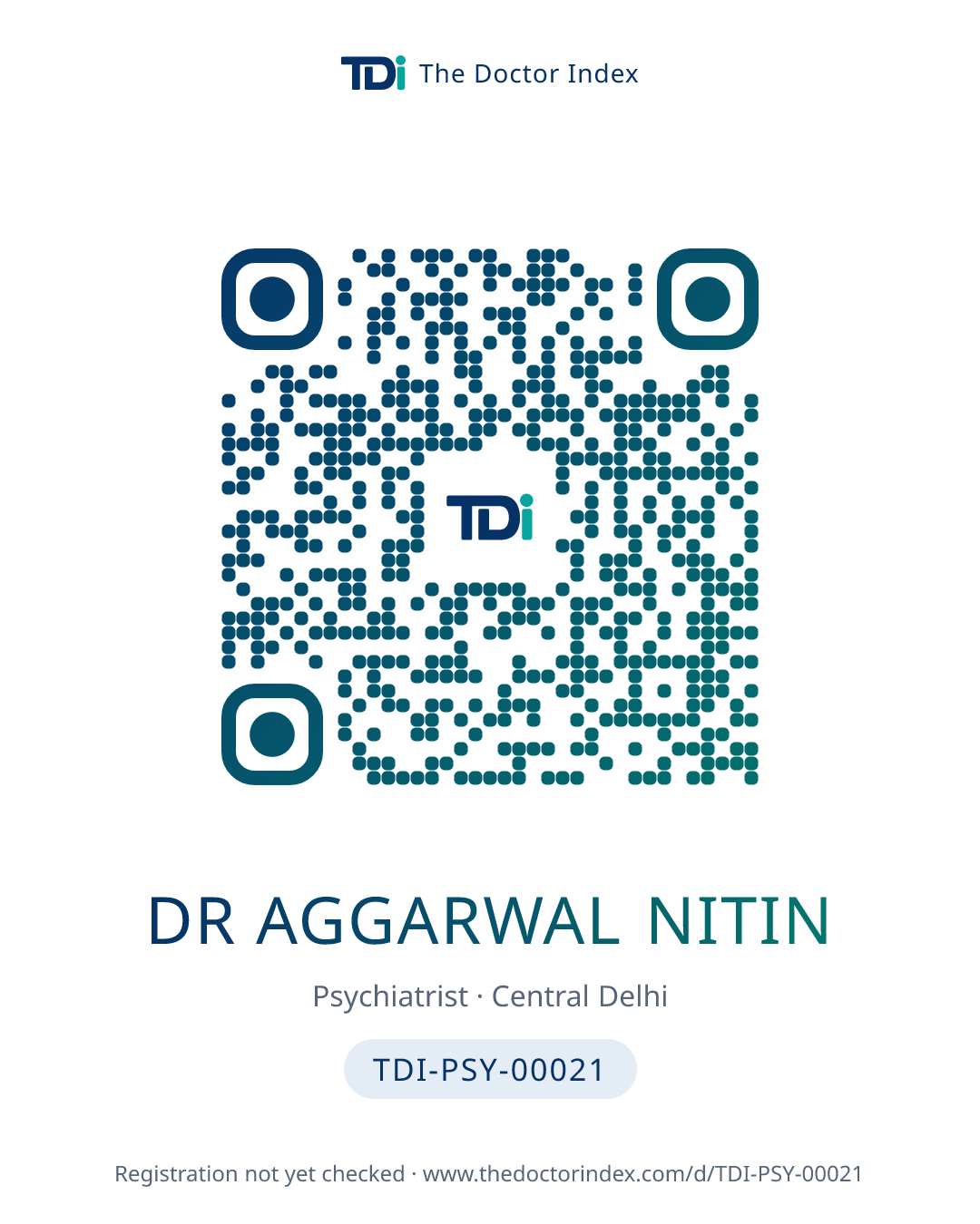 QR card for Dr Aggarwal Nitin, TDI-PSY-00021