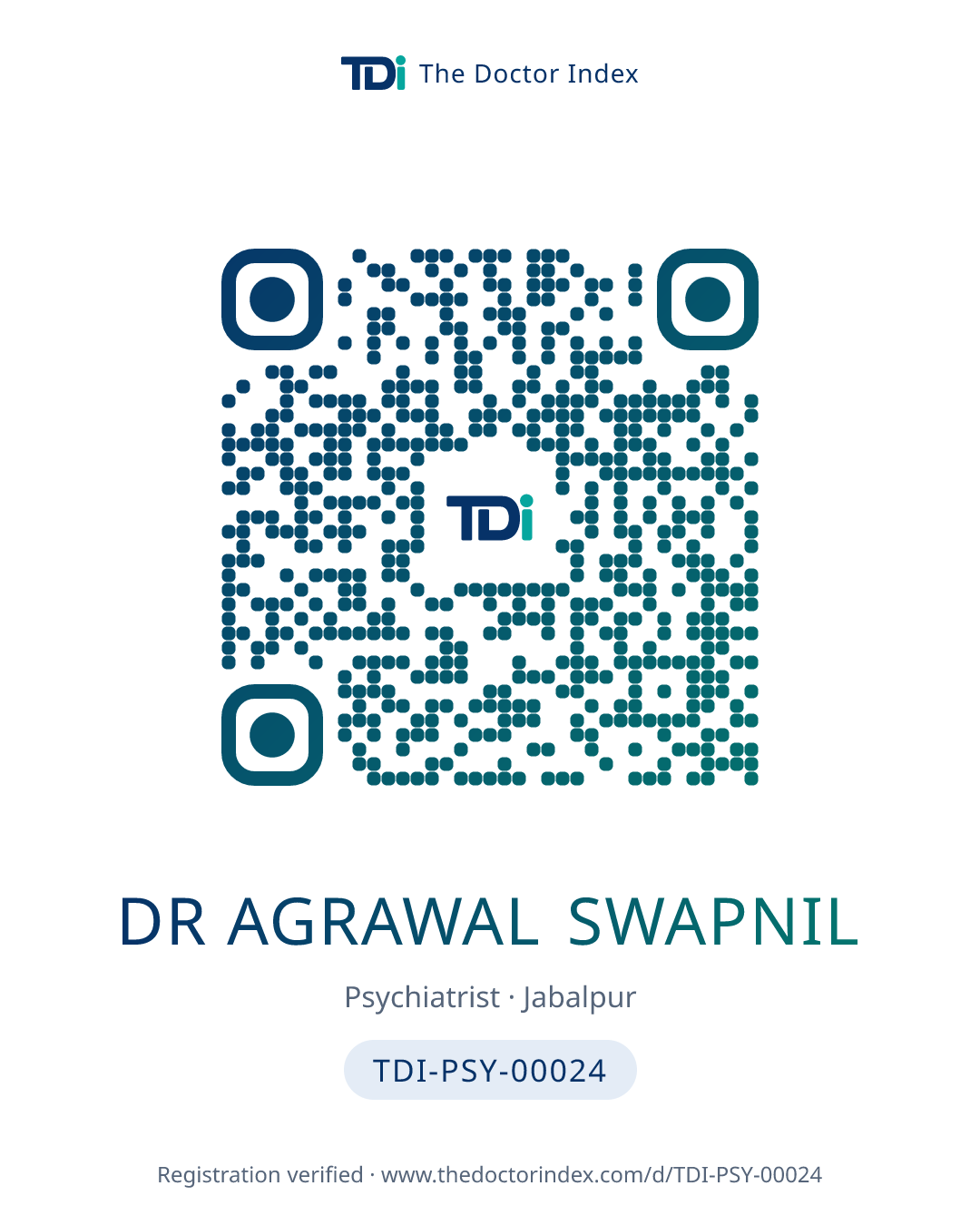QR card for Dr Agrawal Swapnil, TDI-PSY-00024