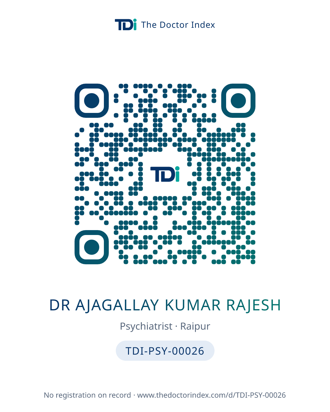 QR card for Dr Ajagallay Kumar Rajesh, TDI-PSY-00026