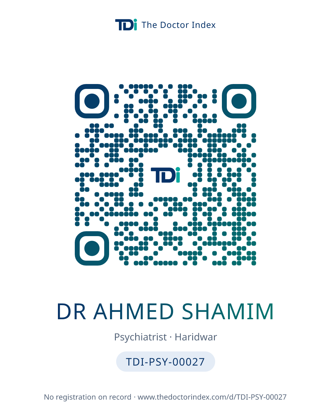 QR card for Dr Ahmed Shamim, TDI-PSY-00027