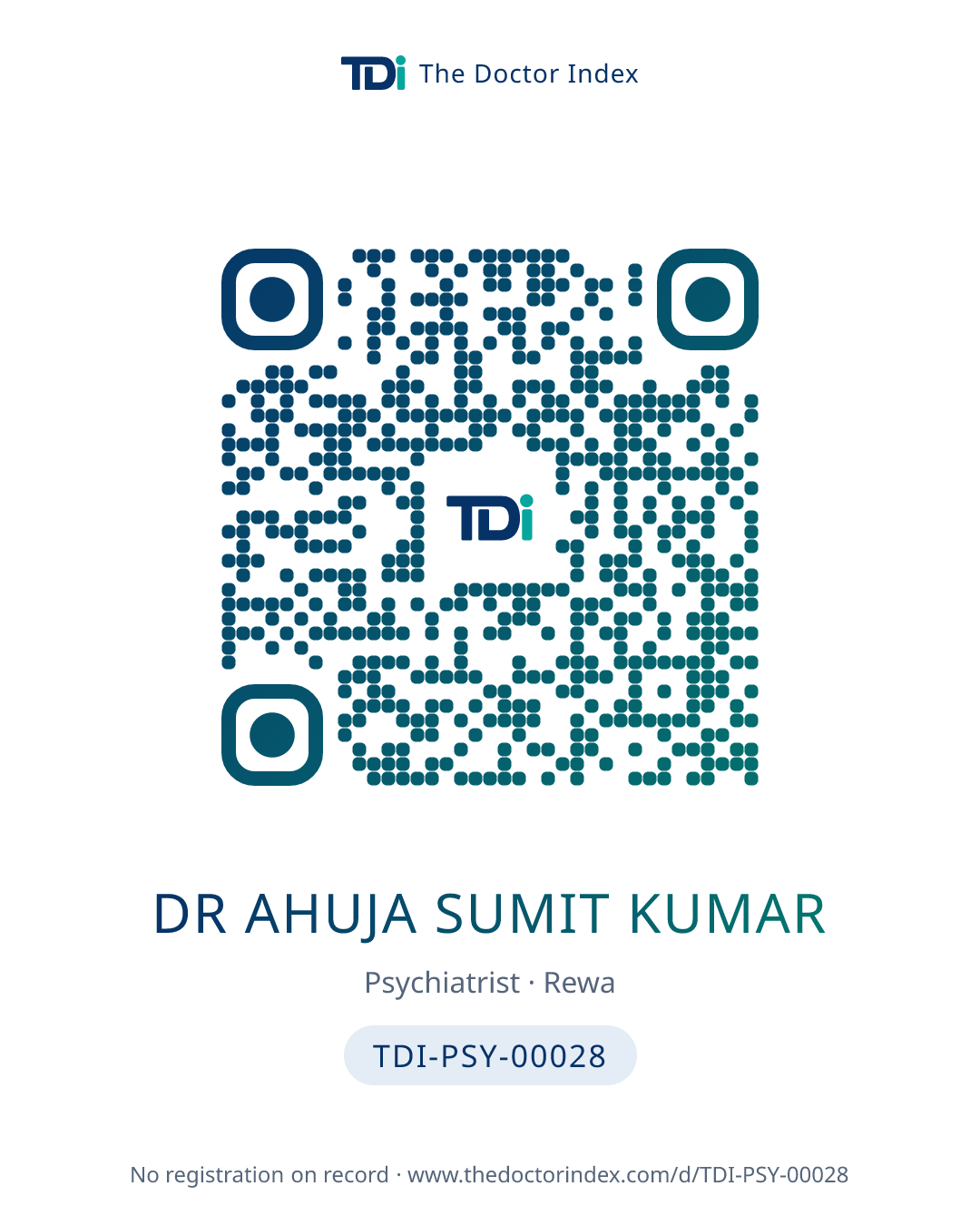 QR card for Dr Ahuja Sumit Kumar, TDI-PSY-00028