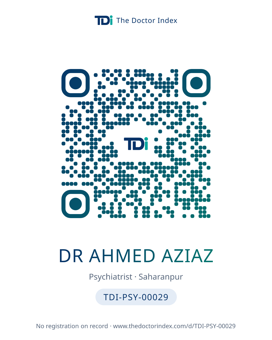QR card for Dr Ahmed Aziaz, TDI-PSY-00029