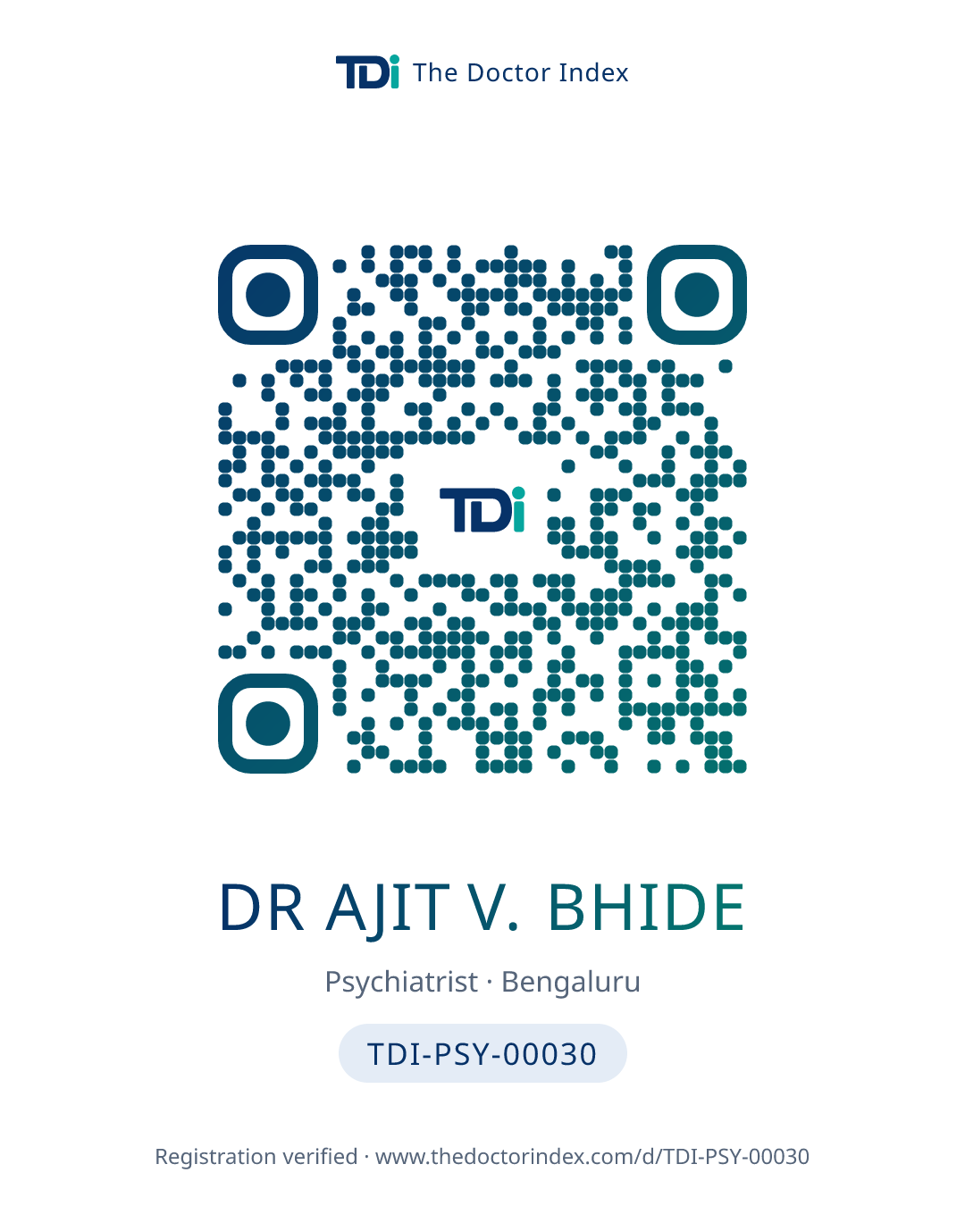 QR card for Dr Ajit V. Bhide, TDI-PSY-00030