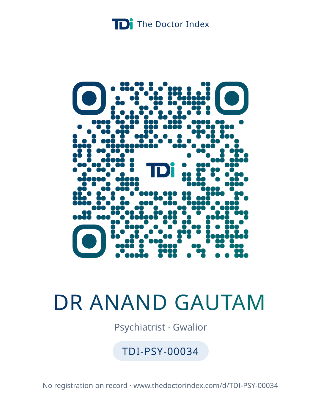QR card for Dr Anand Gautam, TDI-PSY-00034
