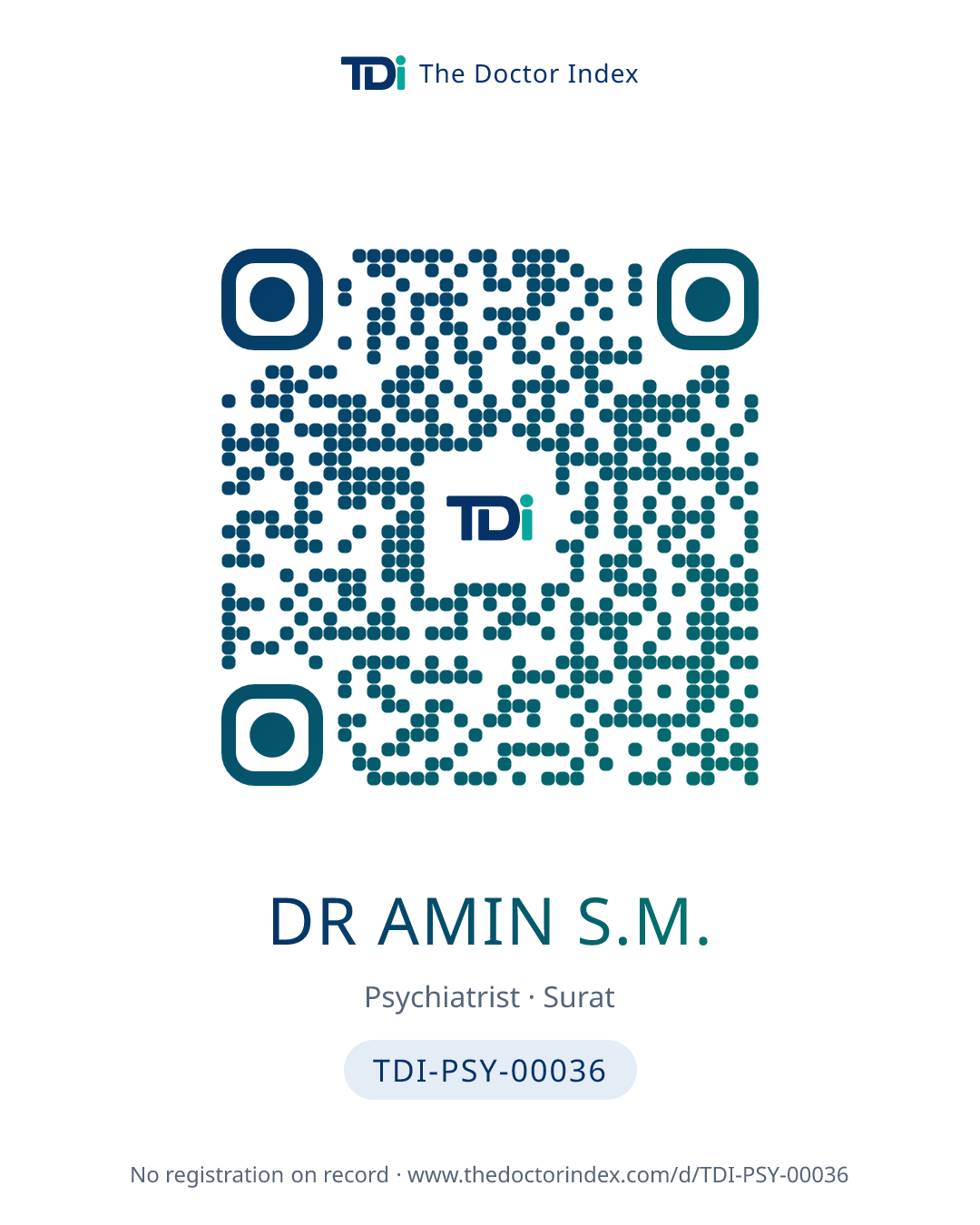 QR card for Dr Amin S.M., TDI-PSY-00036