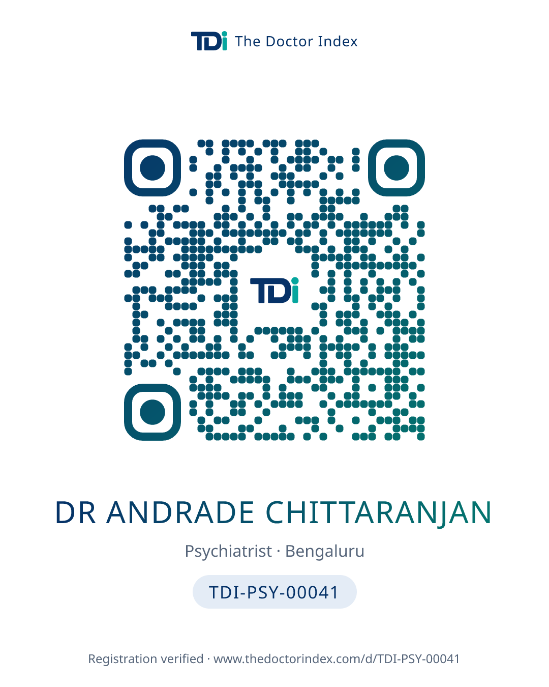 QR card for Dr Andrade Chittaranjan, TDI-PSY-00041