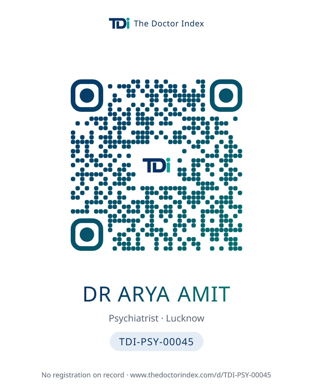 QR card for Dr Arya Amit, TDI-PSY-00045