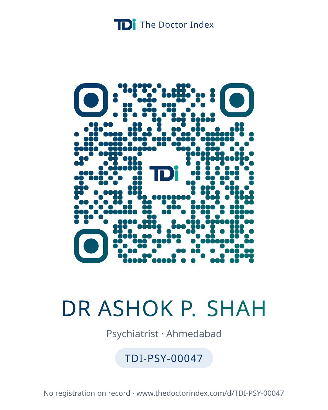 QR card for Dr Ashok P. Shah, TDI-PSY-00047
