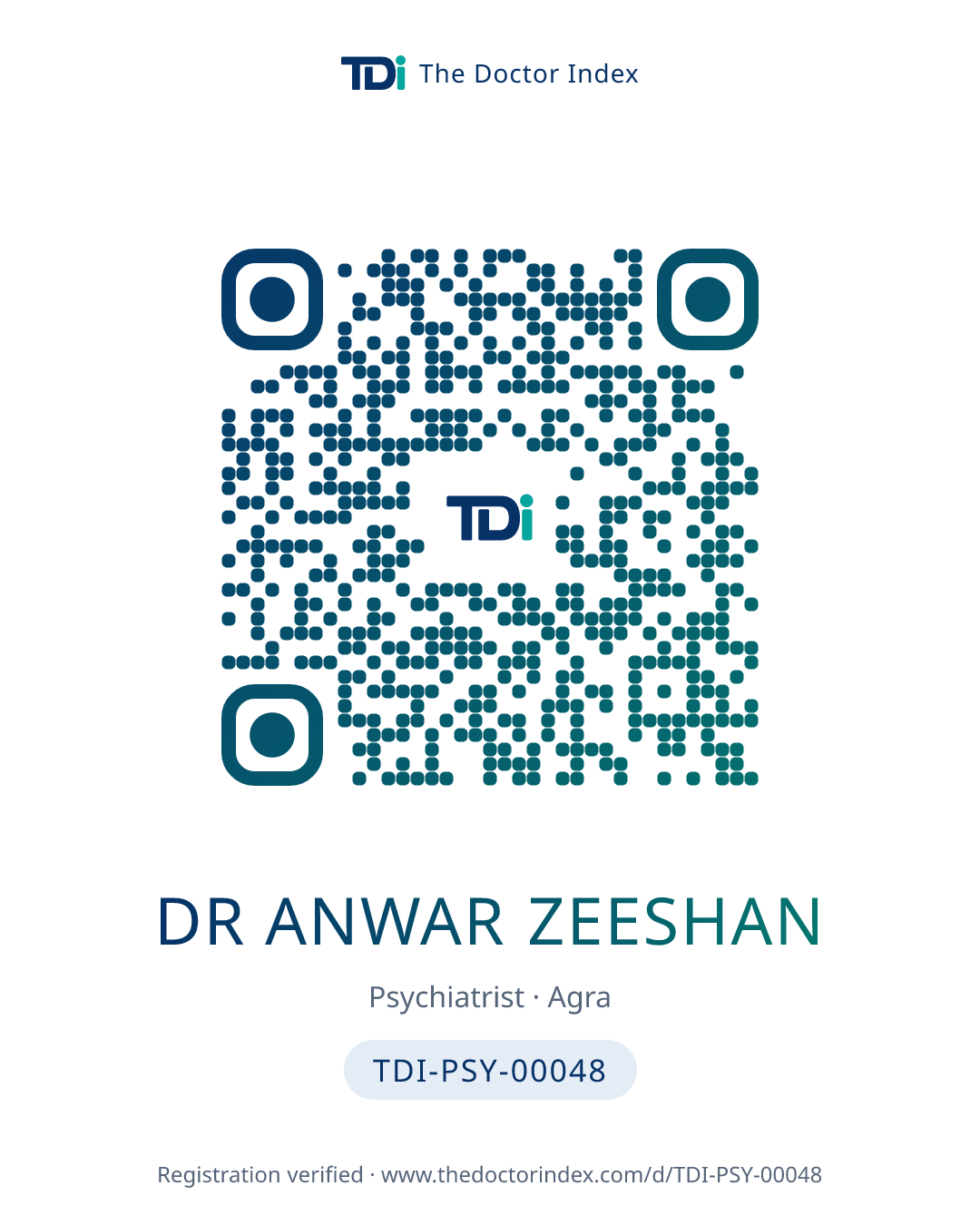 QR card for Dr Anwar Zeeshan, TDI-PSY-00048