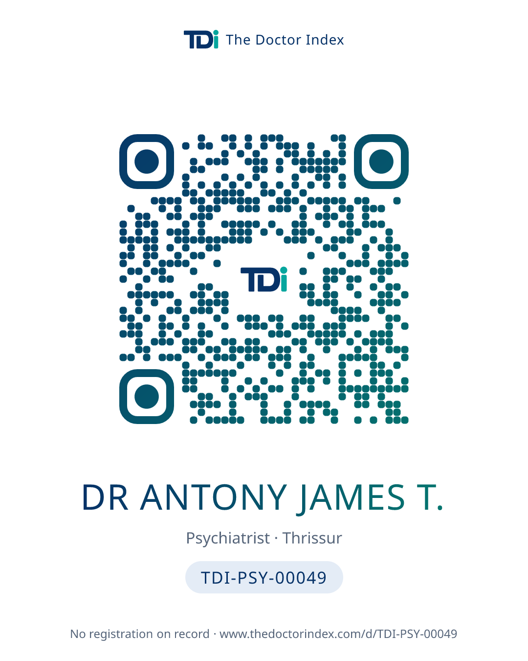 QR card for Dr Antony James T., TDI-PSY-00049