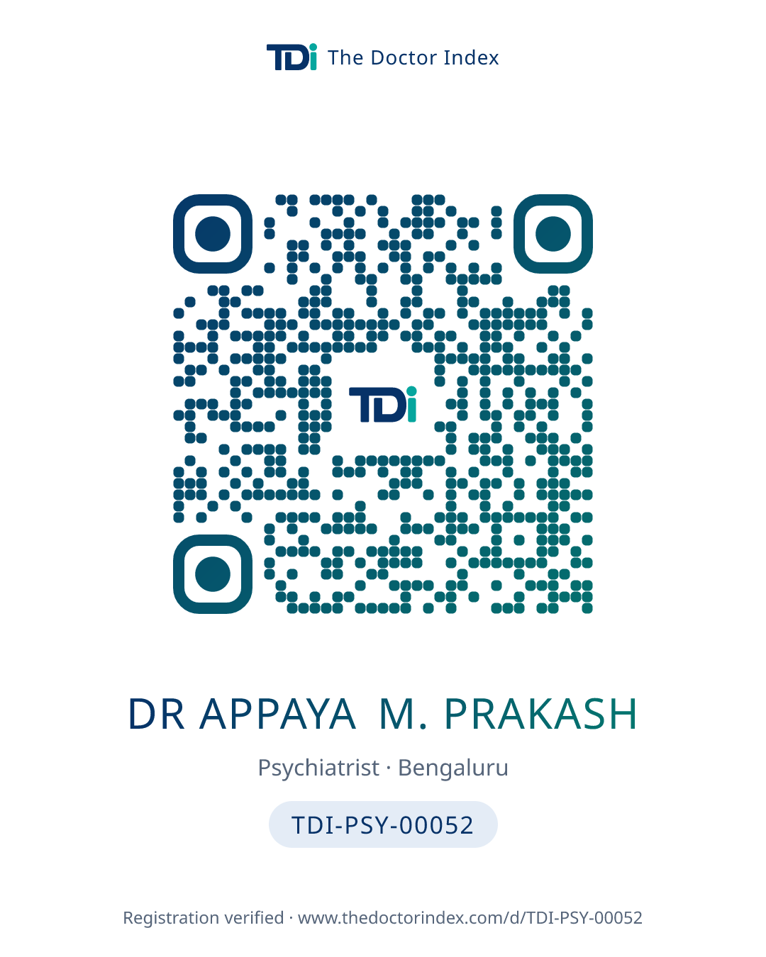 QR card for Dr Appaya M. Prakash, TDI-PSY-00052