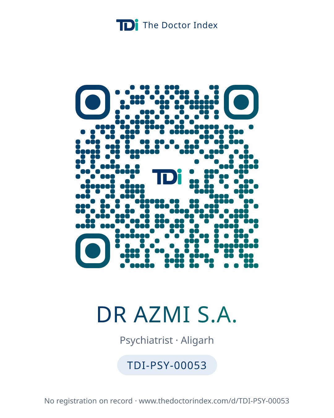 QR card for Dr Azmi S.A., TDI-PSY-00053