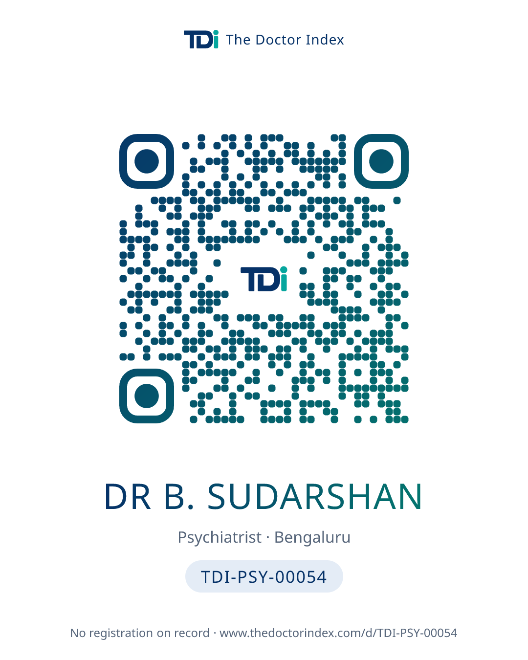 QR card for Dr B. Sudarshan, TDI-PSY-00054