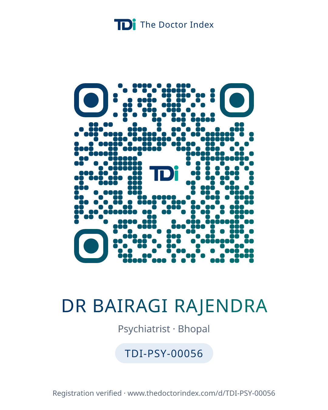 QR card for Dr Bairagi Rajendra, TDI-PSY-00056