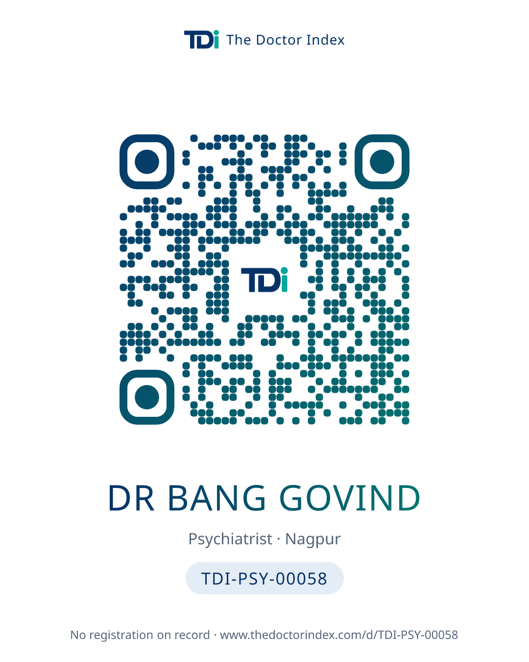 QR card for Dr Bang Govind, TDI-PSY-00058