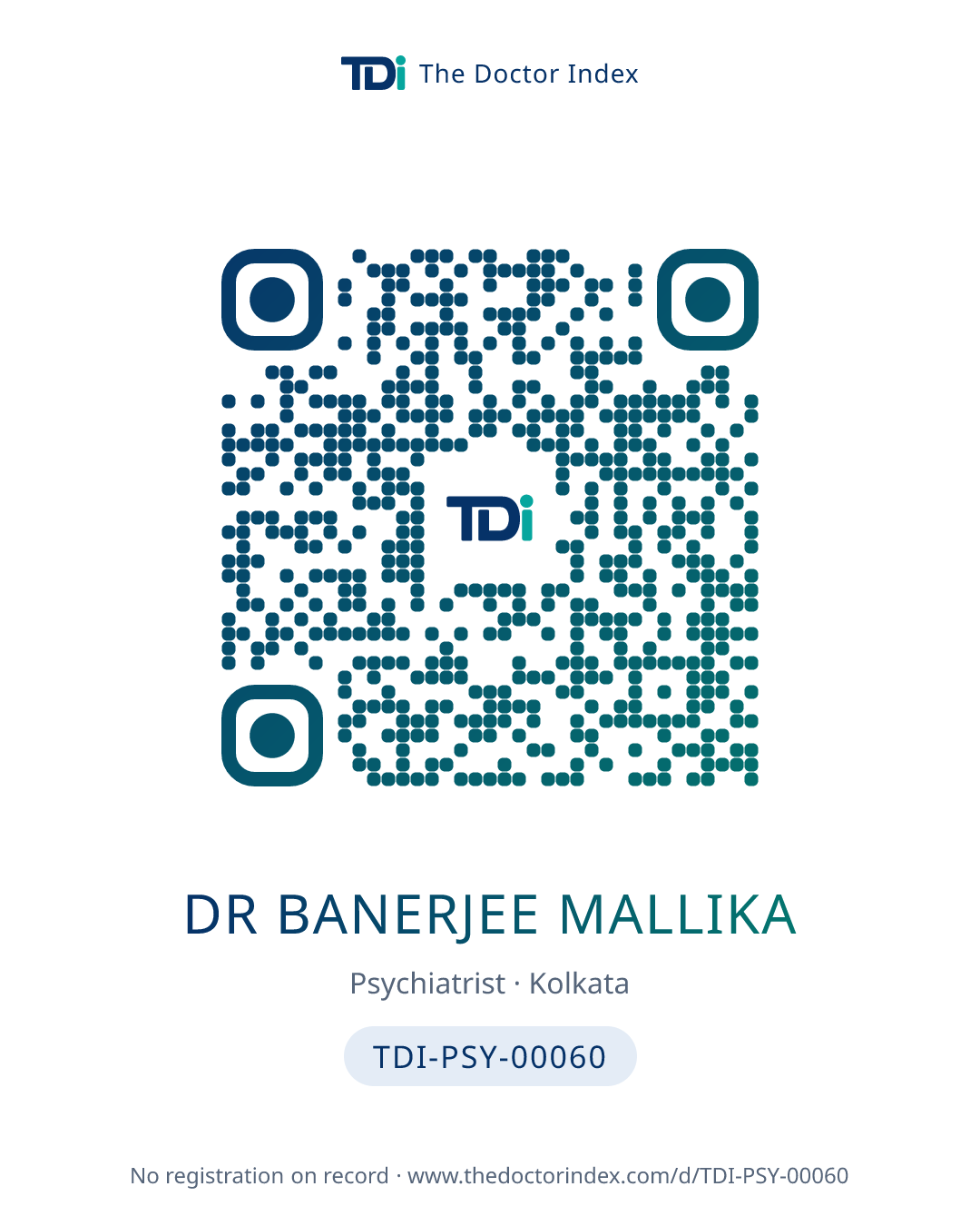 QR card for Dr Banerjee Mallika, TDI-PSY-00060
