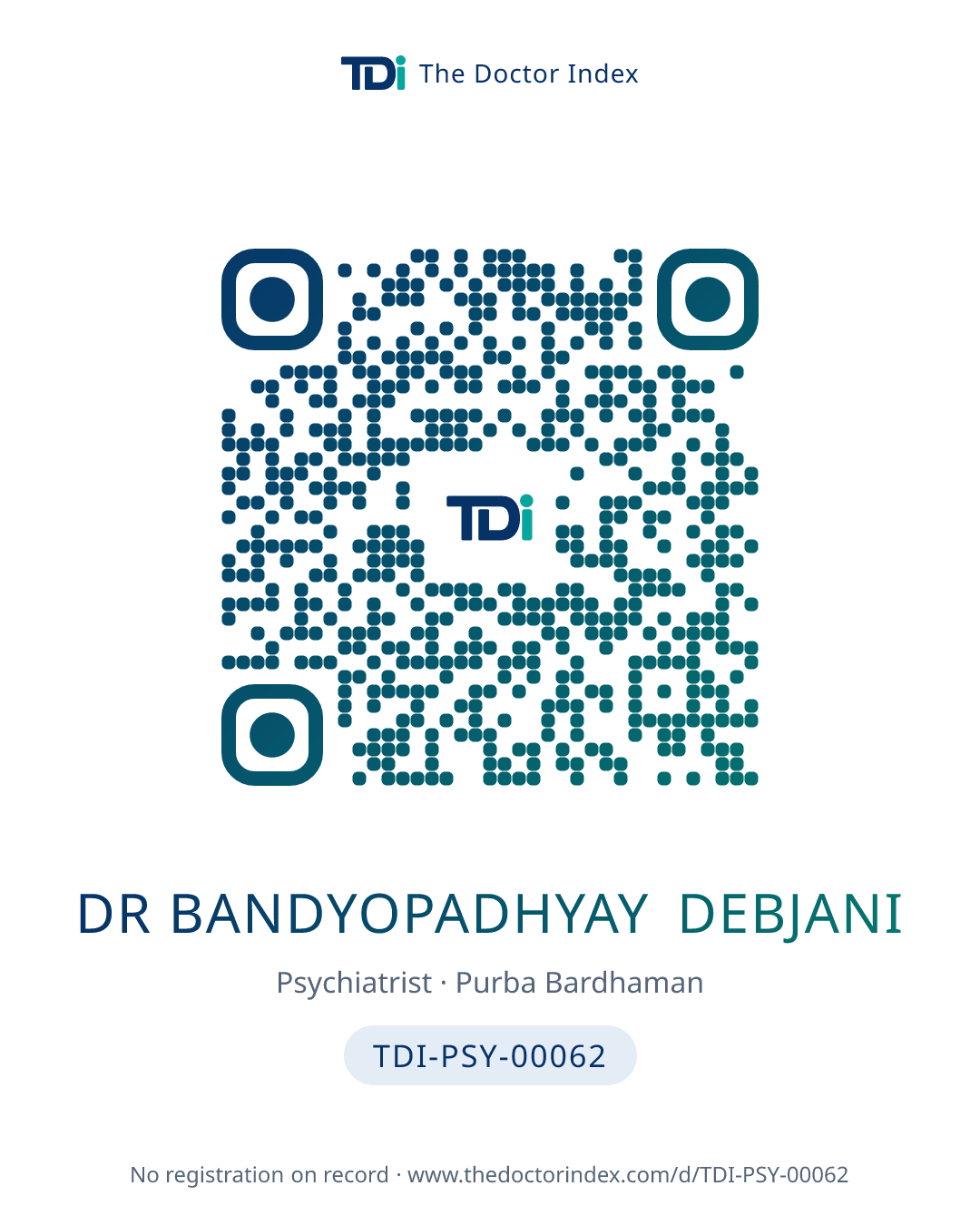 QR card for Dr Bandyopadhyay Debjani, TDI-PSY-00062
