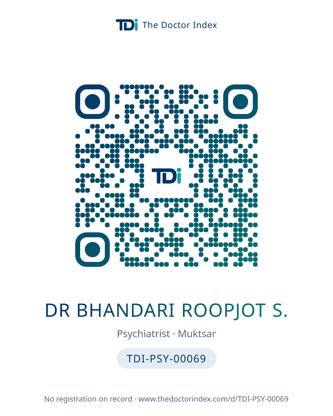 QR card for Dr Bhandari Roopjot S., TDI-PSY-00069