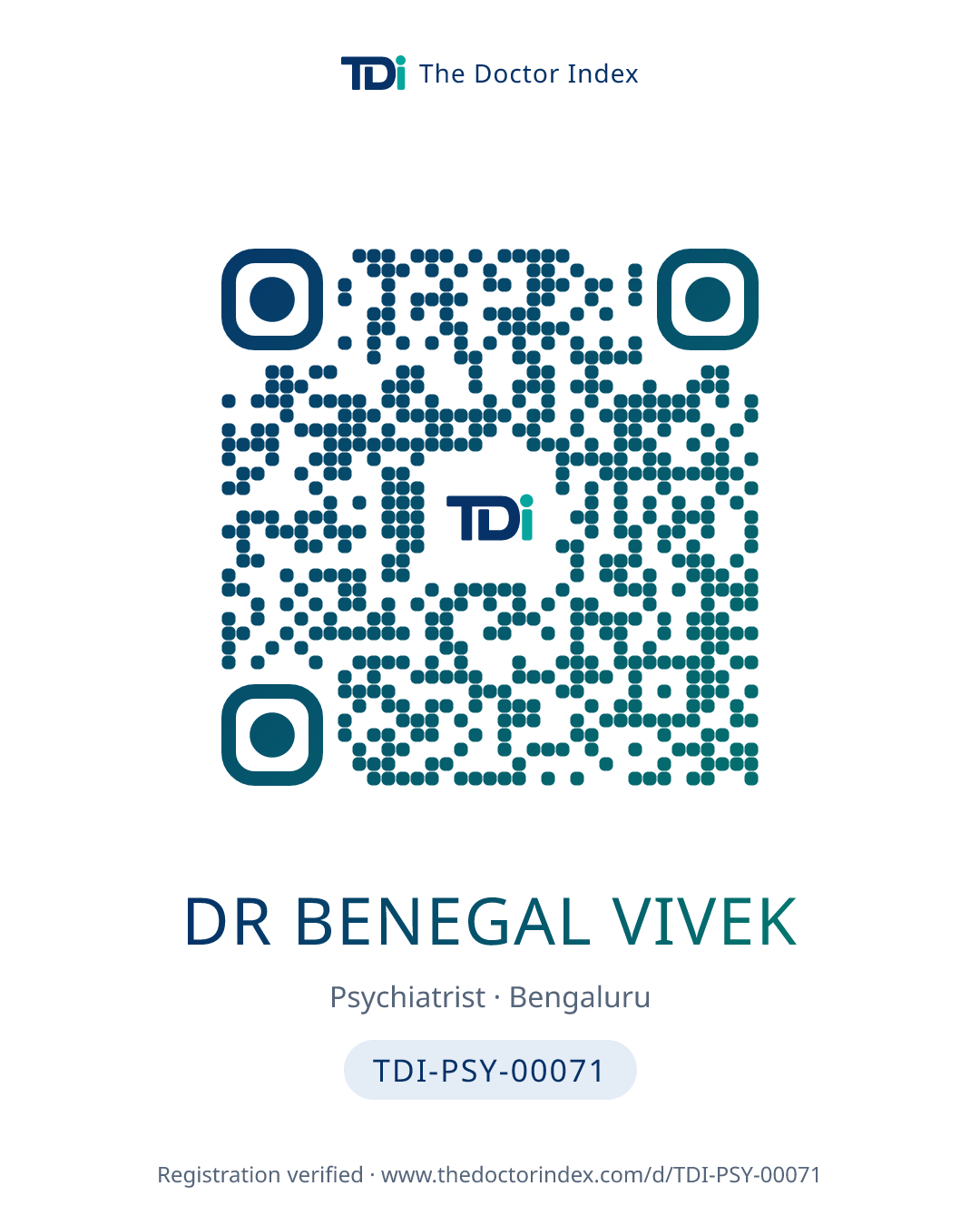 QR card for Dr Benegal Vivek, TDI-PSY-00071