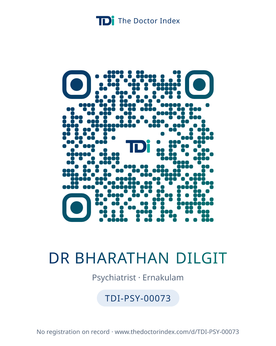 QR card for Dr Bharathan Dilgit, TDI-PSY-00073