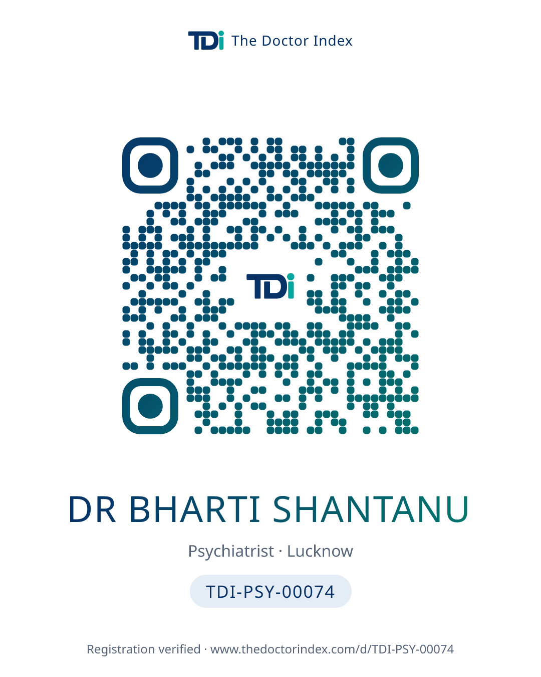 QR card for Dr Bharti Shantanu, TDI-PSY-00074