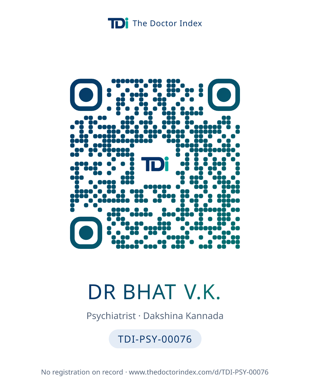 QR card for Dr Bhat V.K., TDI-PSY-00076