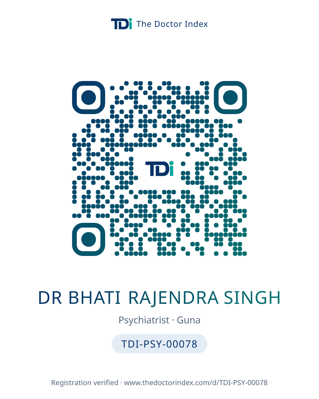 QR card for Dr Bhati Rajendra Singh, TDI-PSY-00078