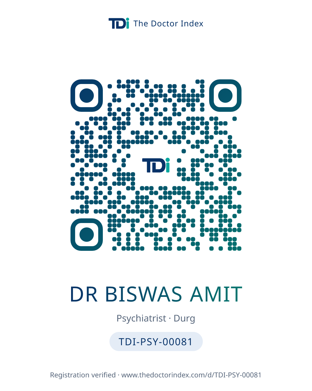 QR card for Dr Biswas Amit, TDI-PSY-00081