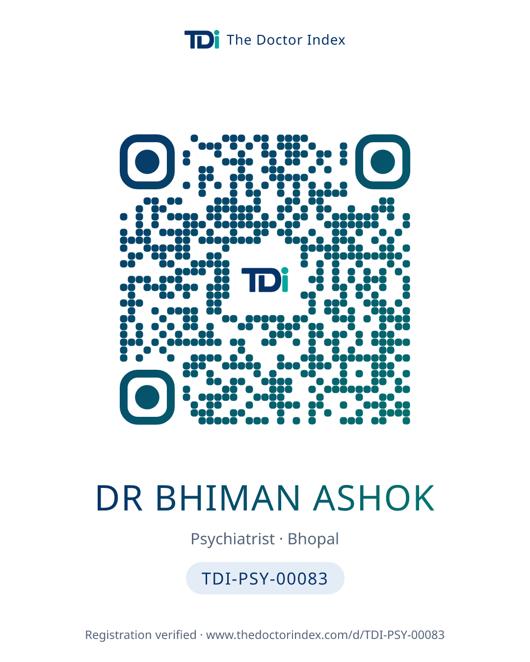 QR card for Dr Bhiman Ashok, TDI-PSY-00083