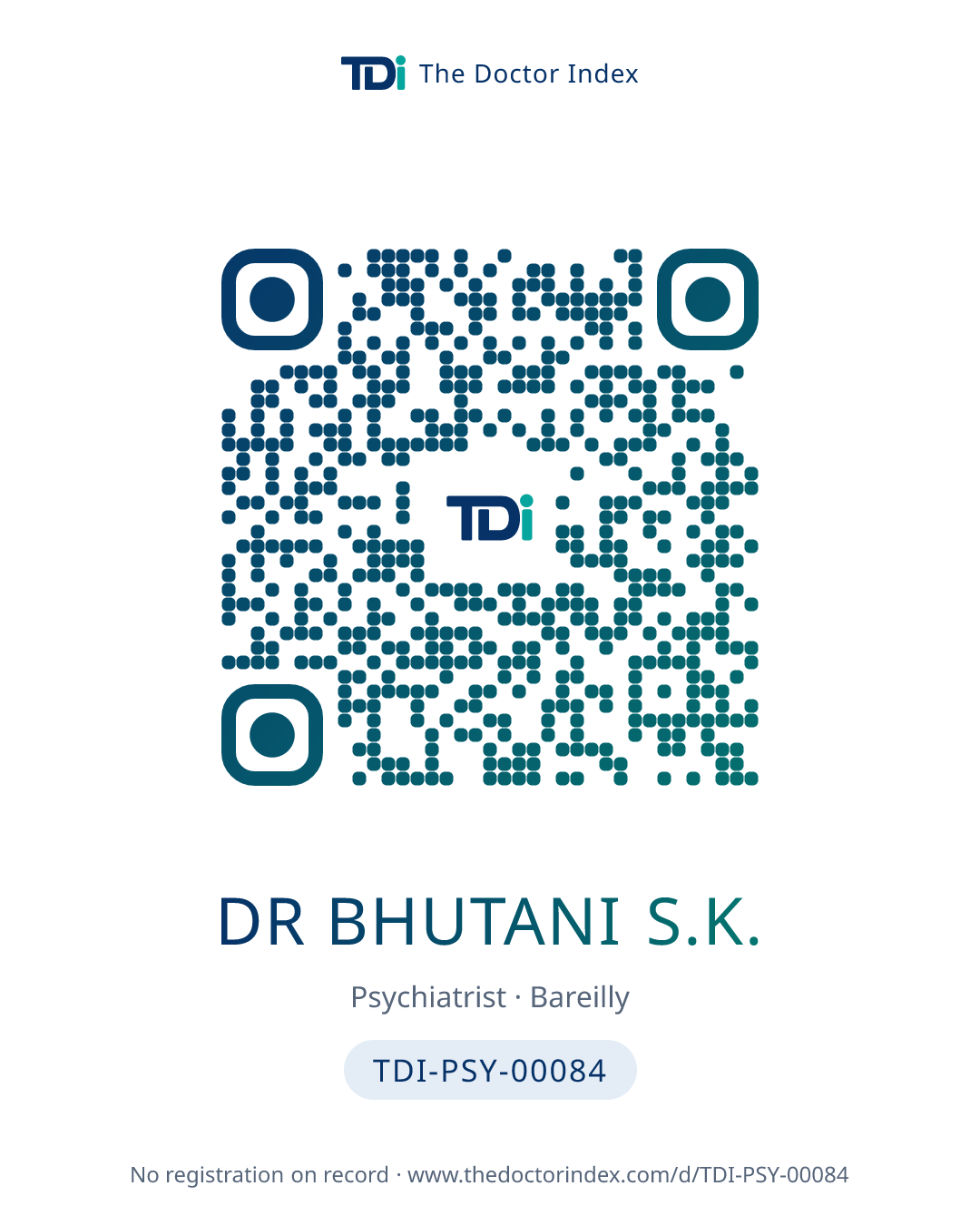 QR card for Dr Bhutani S.K., TDI-PSY-00084
