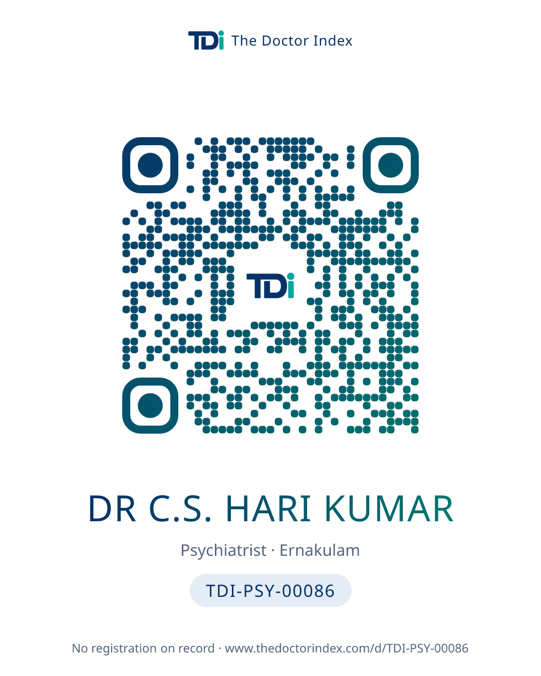 QR card for Dr C.S. Hari Kumar, TDI-PSY-00086