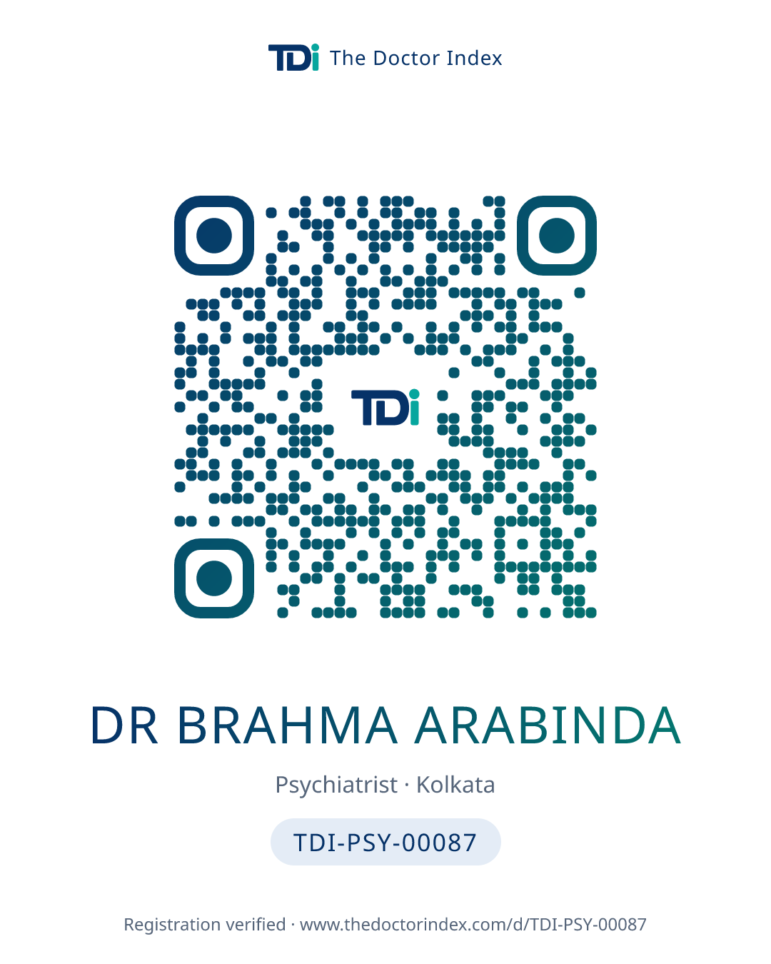 QR card for Dr Brahma Arabinda, TDI-PSY-00087