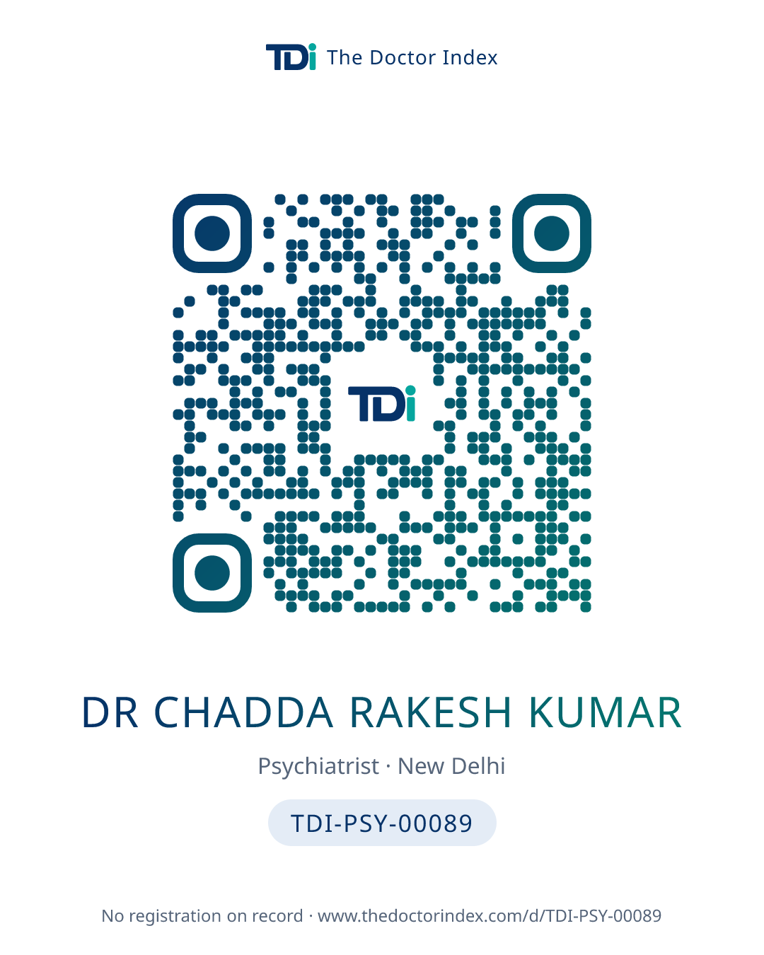 QR card for Dr Chadda Rakesh Kumar, TDI-PSY-00089