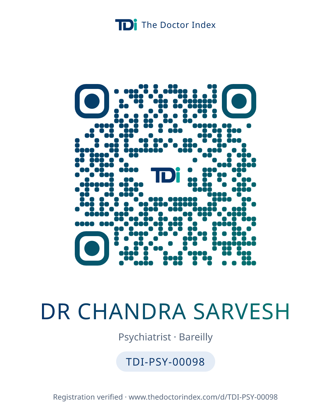 QR card for Dr Chandra Sarvesh, TDI-PSY-00098