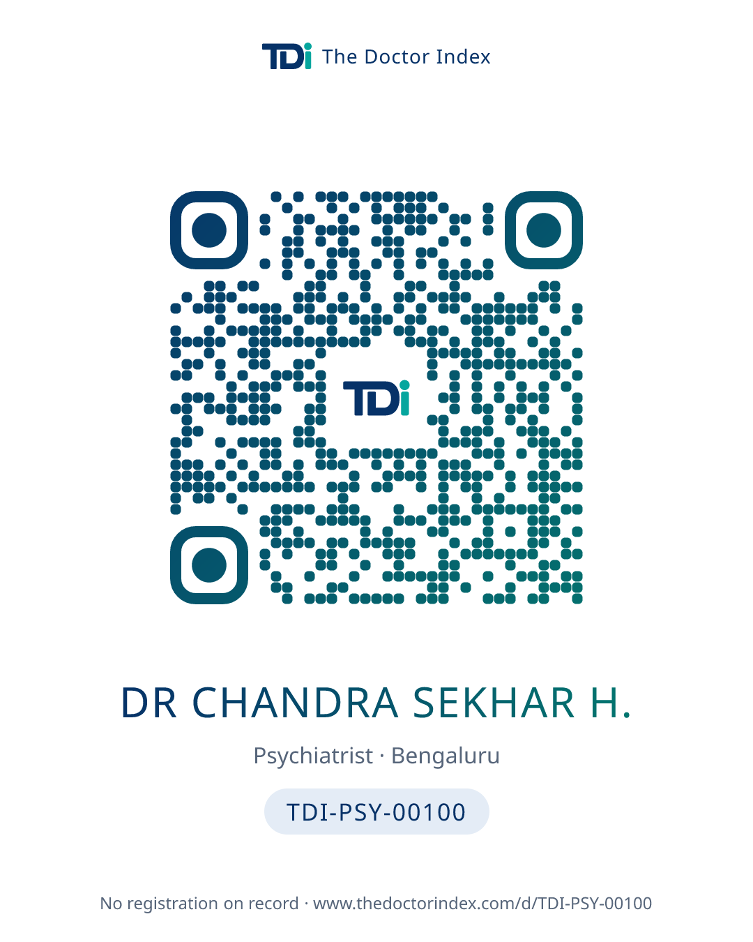 QR card for Dr Chandra Sekhar H., TDI-PSY-00100