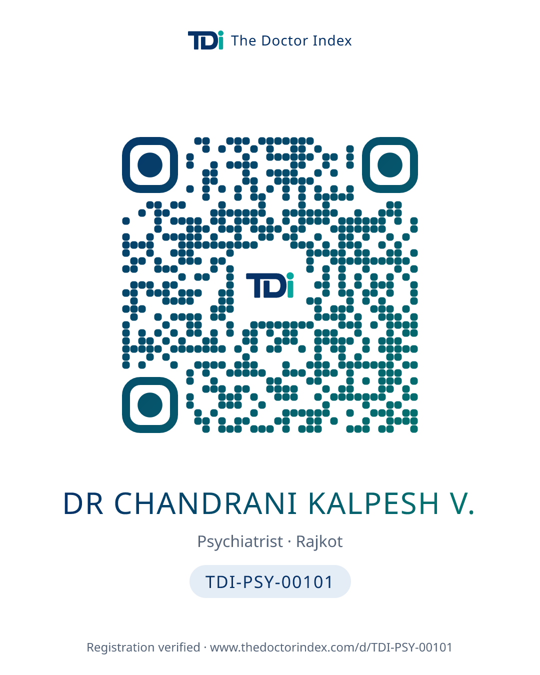 QR card for Dr Chandrani Kalpesh V., TDI-PSY-00101